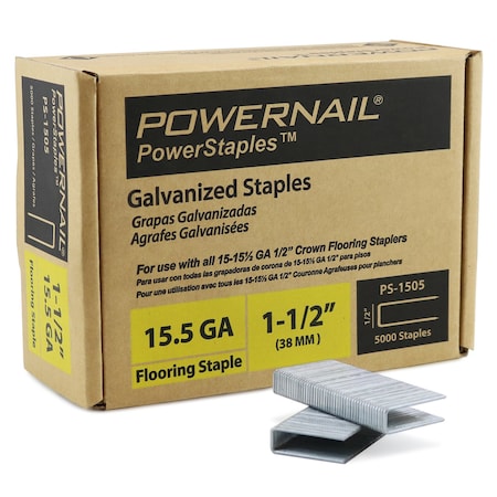 Flooring Staples, 15.5 Ga, 1-1/2 In Leg L, Steel, 5000 PK